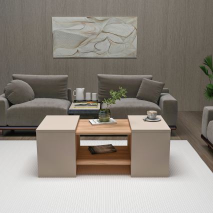 SET od 3 konferencijska stočića SOLIS 45/45/100x30/30/40 cm bež/smreka