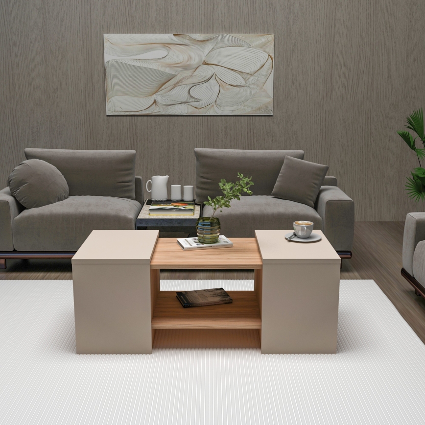 SET od 3 konferencijska stočića SOLIS 45/45/100x30/30/40 cm bež/smreka