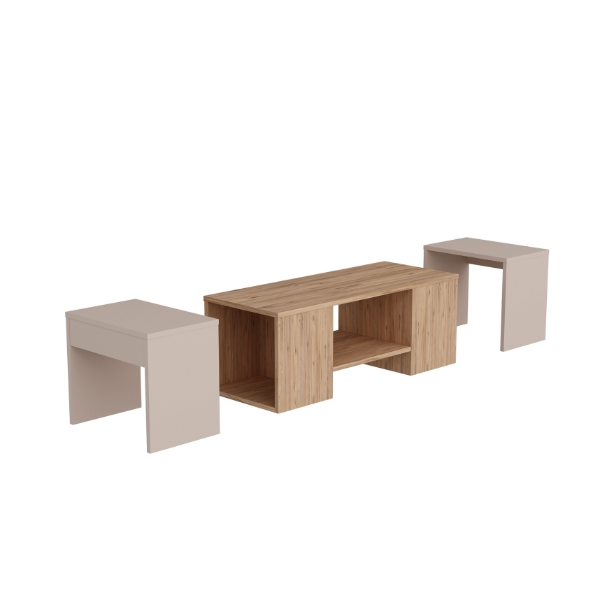 SET od 3 konferencijska stočića SOLIS 45/45/100x30/30/40 cm bež/smreka