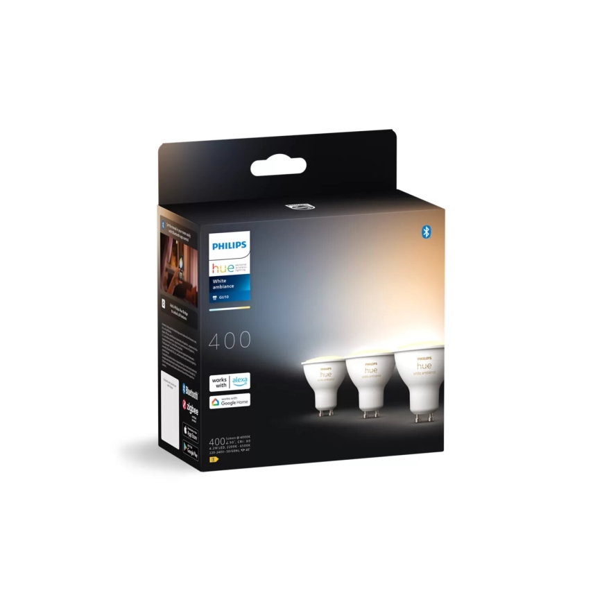 SET 3x LED prigušiva sijalica Philips Hue WHITE AMBIANCE GU10/4,2W/230V 2200-6500K