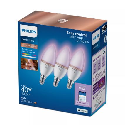 KOMPLET 3x LED RGB prigušiva sijalica Philips SMART C37 E14/4,9W/230V 2200-6500K CRI 90
