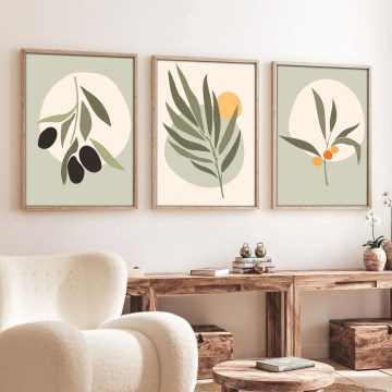 Set od 3 slike u ramovima 50x70 cm — motiv lišća