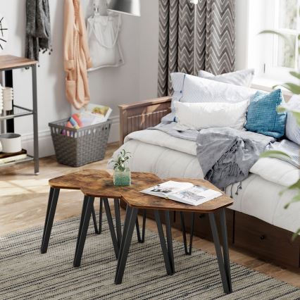 Set od 3 stolića ELDUR, braon/crna