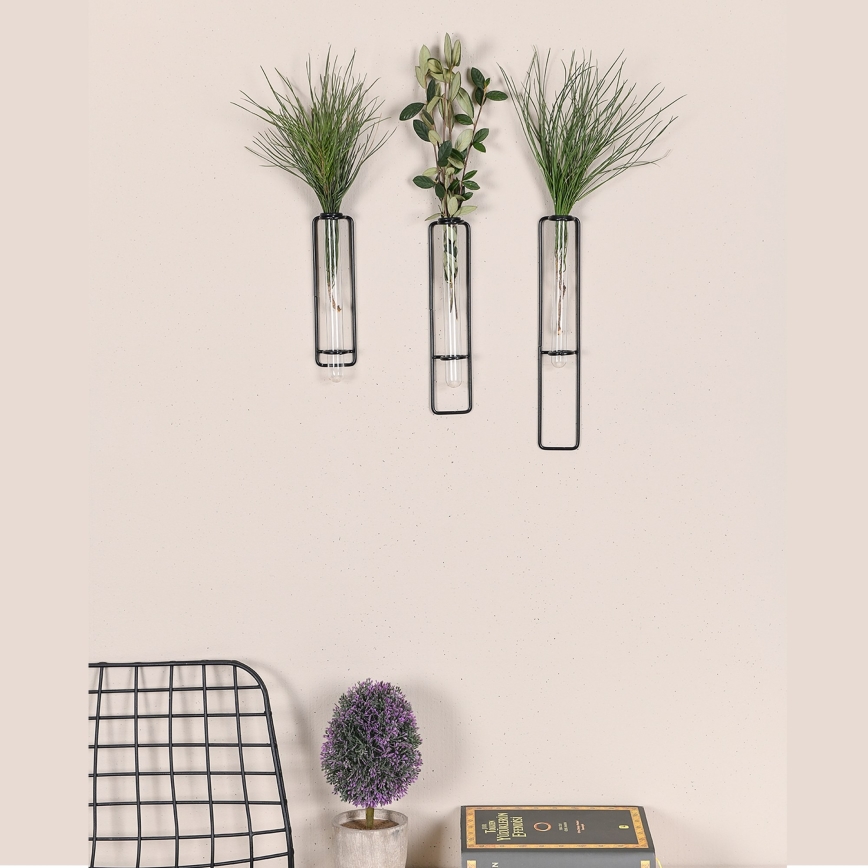 Set od 3 zidne dekoracije za cveće 20/25/30 cm, crne