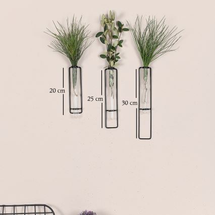 Set od 3 zidne dekoracije za cveće 20/25/30 cm, crne