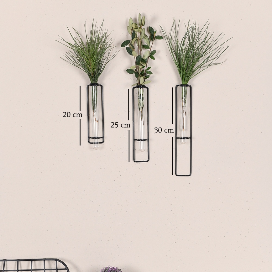 Set od 3 zidne dekoracije za cveće 20/25/30 cm, crne