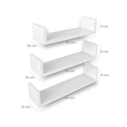 Set od 3 zidne police SHELFY, bele