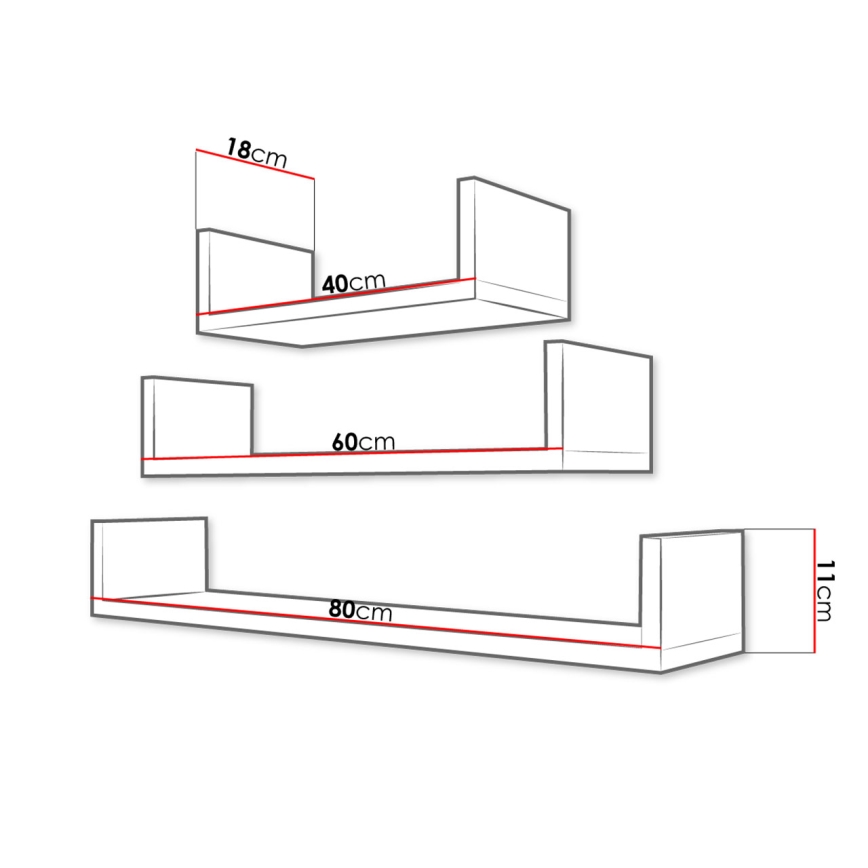 SET od 3 zidne police TRIO sonoma hrast
