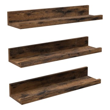 Set od 3 zidnih polica SHELFY 38x5x10 cm, braon