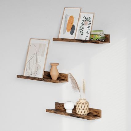 Set od 3 zidnih polica SHELFY 38x5x10 cm, braon