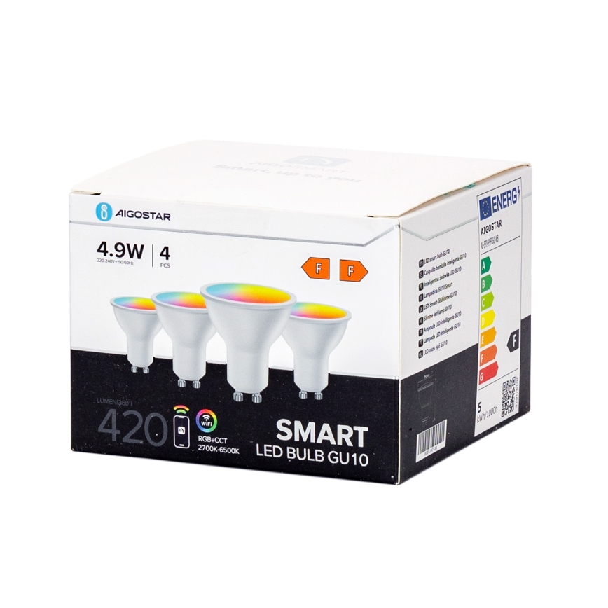 SET od 4 prigušiva LED RGBW sijalica Smart GU10/4,9W/230V 2700-6500K - Aigostar