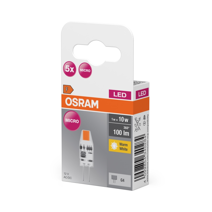Set od 5 LED sijalica PIN MICRO G4/1W/12V 2700K - Osram