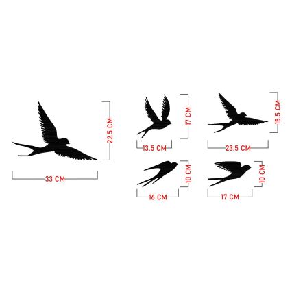 Set od 5 metalnih zidnih dekoracija u obliku ptica