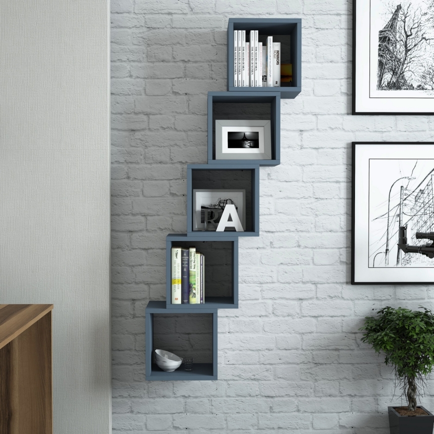 SET od 5 zidnih polica BOX, plave boje