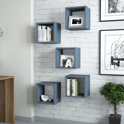 SET od 5 zidnih polica BOX, plave boje