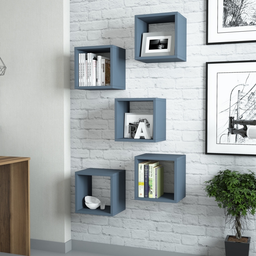 SET od 5 zidnih polica BOX, plave boje