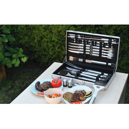 Set profesionalnog pribora za roštilj od nerđajućeg čelika u koferu, 30 delova