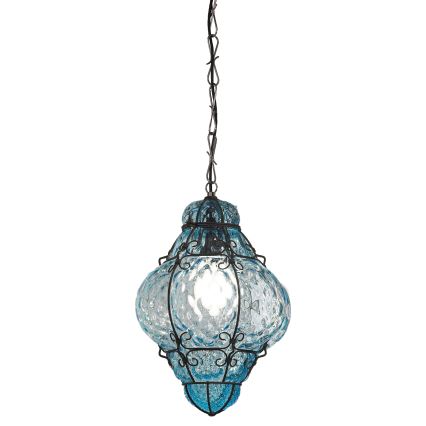 SIRU - Luster na lancu CLASSIC 1xE27/60W/230V prečnik 30 cm plavo/crno venecijansko staklo