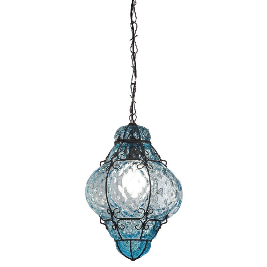 SIRU - Luster na lancu CLASSIC 1xE27/60W/230V prečnik 30 cm plavo/crno venecijansko staklo