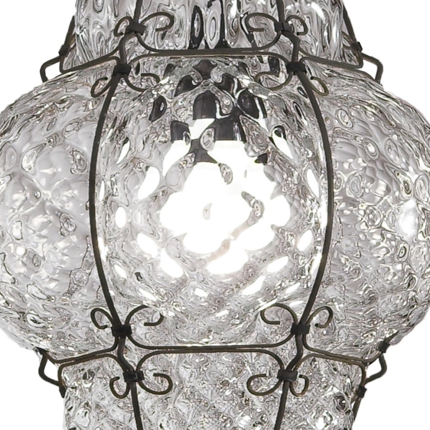 SIRU - Luster na lancu CLASSIC 1xE27/60W/230V prečnik 30 cm prozirno/crno venecijansko staklo