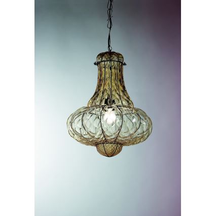 SIRU - Luster na lancu DOGE 1xE27/60W/230V prečnik 30 cm bež/crna venecijansko staklo