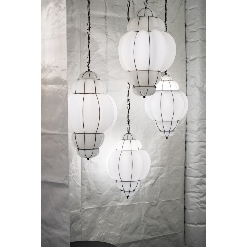 SIRU - Luster na lancu RIVISTO, 1xE27/60W/230V, prečnika 45 cm, crna/bela, venecijansko staklo