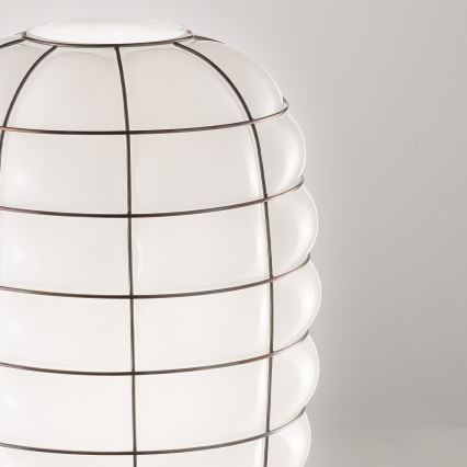 SIRU - Luster na sajli LANTERNA 1xE27/60W/230V, prečnik 32 cm, crna/bela, venecijansko staklo