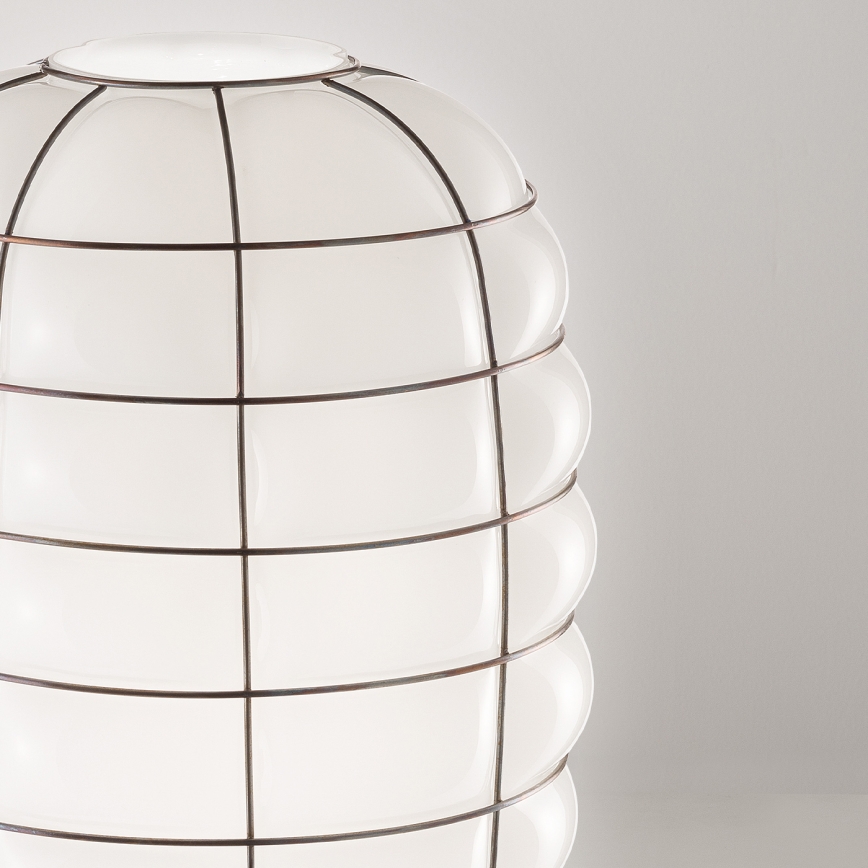 SIRU - Luster na sajli LANTERNA 1xE27/60W/230V, prečnik 32 cm, crna/bela, venecijansko staklo