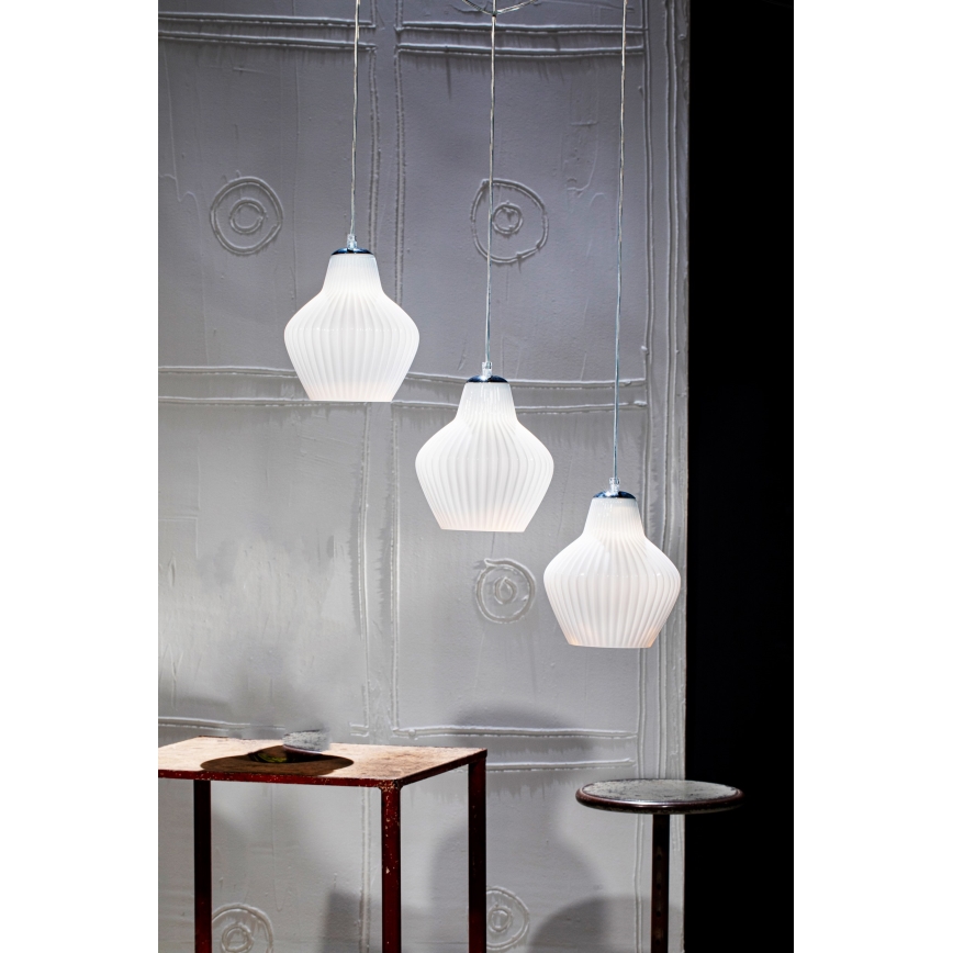 SIRU - Luster na sajli LONDON 1xE27/60W/230V bela/sjajni hrom venecijansko staklo