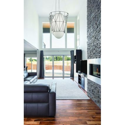 SIRU - Luster na sajli SEGNI 1xE27/60W/230V crna/bela venecijansko staklo