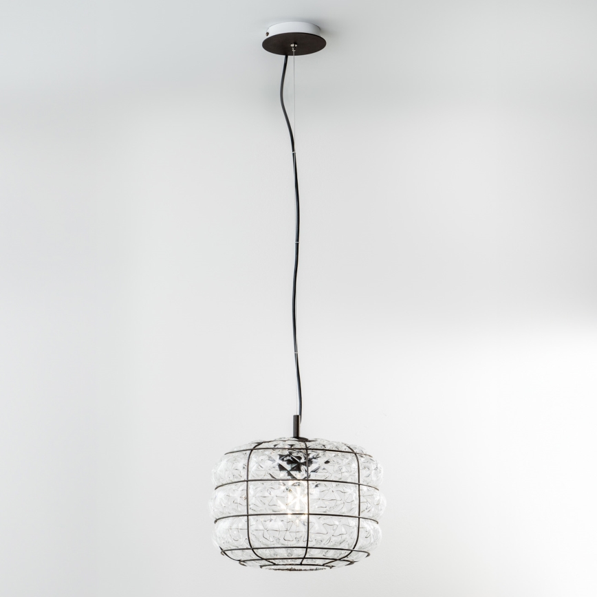 SIRU - Luster na sajli TERRA 1xE27/60W/230V crno/prozirno venecijansko staklo