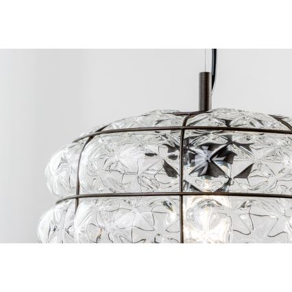 SIRU - Luster na sajli TERRA 1xE27/60W/230V crno/prozirno venecijansko staklo