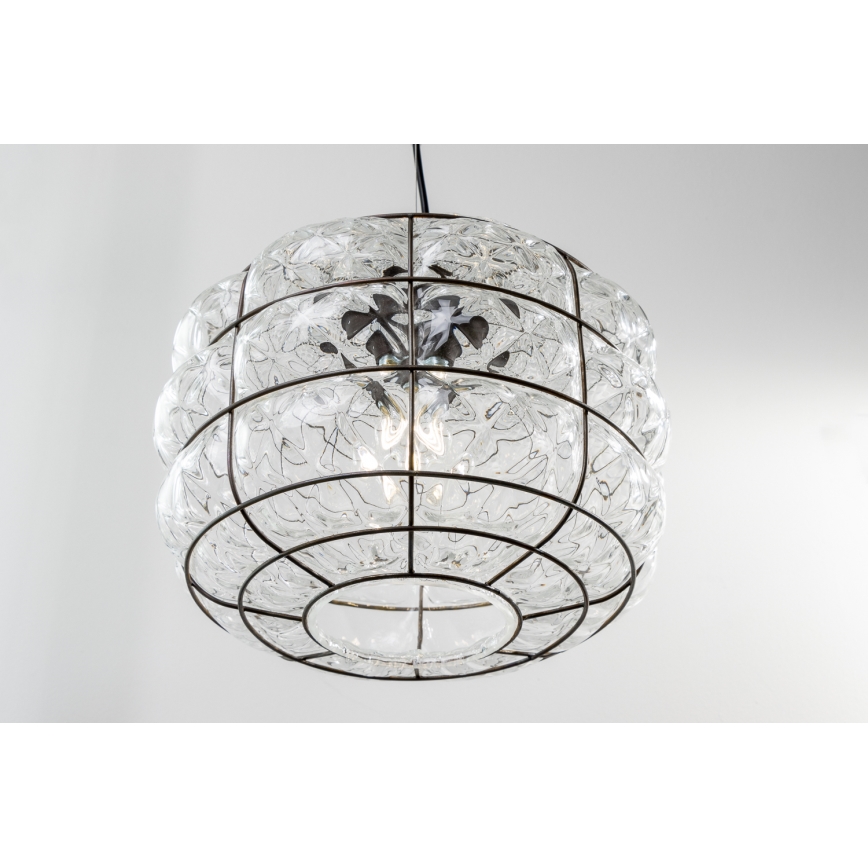 SIRU - Luster na sajli TERRA 1xE27/60W/230V crno/prozirno venecijansko staklo