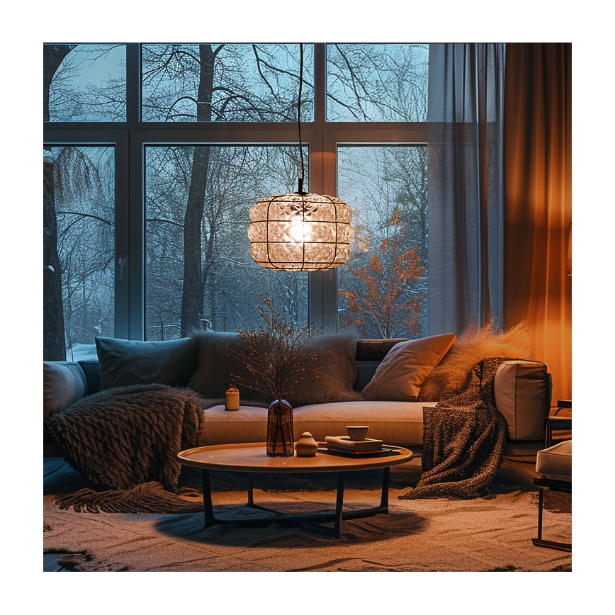 SIRU - Luster na sajli TERRA 1xE27/60W/230V crno/prozirno venecijansko staklo