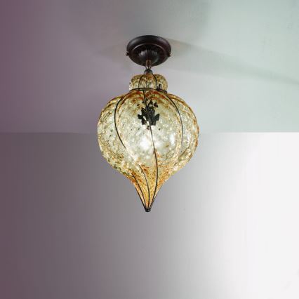 SIRU - Plafonski luster GOCCIA 1xE27/60W/230V Ø 25 cm bež/braon venecijansko staklo