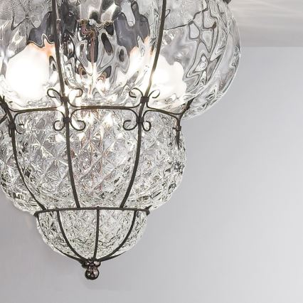 SIRU - Stropna svetiljka CLASSIC 3xE14/40W/230V Ø 25 cm, prozirno/crno, venecijansko staklo