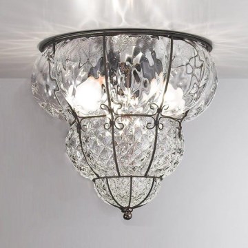 SIRU - Stropna svetiljka CLASSIC 3xE14/40W/230V Ø 25 cm, prozirno/crno, venecijansko staklo