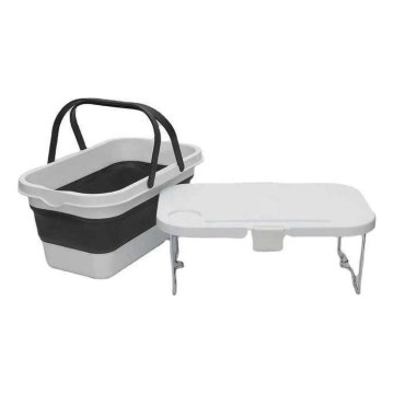 Sklopiva kamperska piknik korpa sa poklopcem 2u1 bela/siva