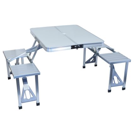 Sklopivi kamperski sto sa stolicama, bela/mat hrom