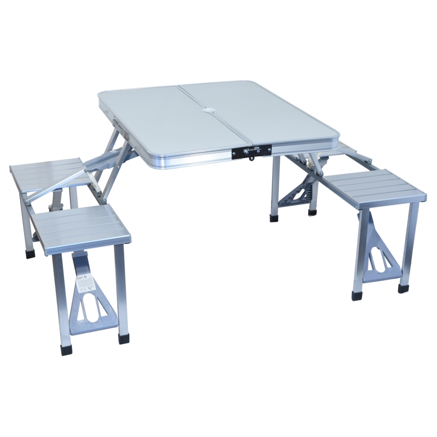 Sklopivi kamperski sto sa stolicama, bela/mat hrom