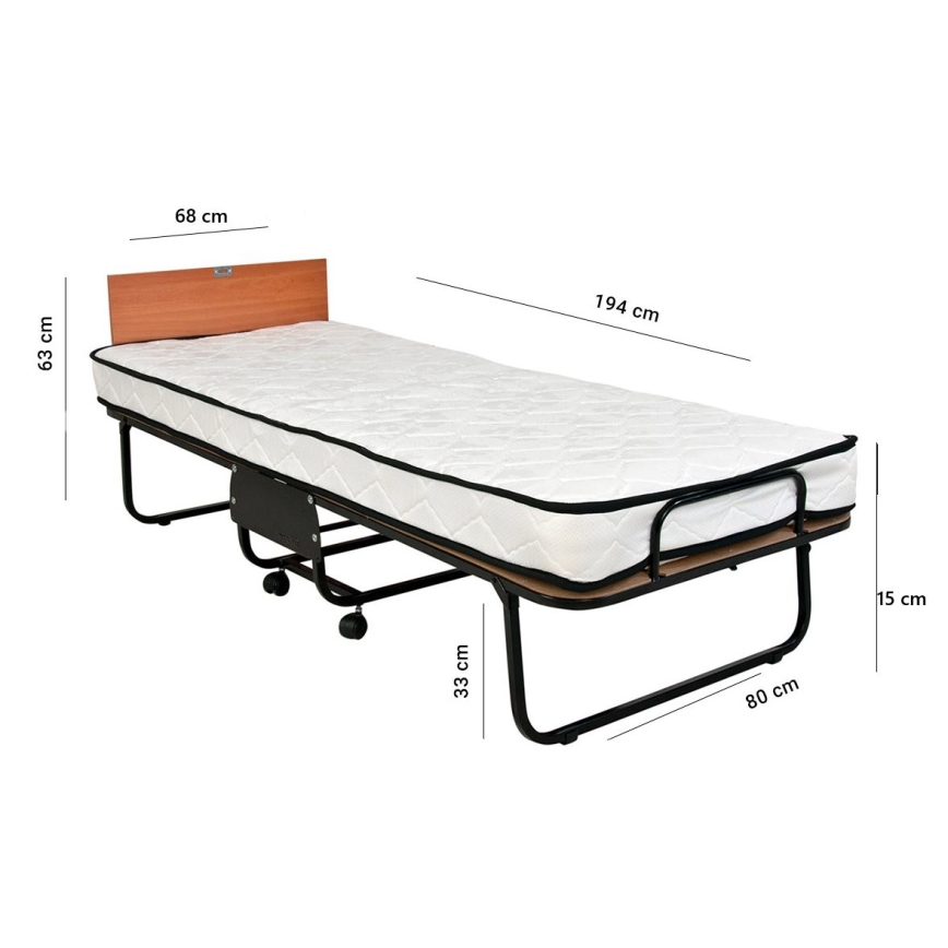 Sklopivi metalni jednokrevetni krevet sa dušekom HERON 80x190 cm, beli