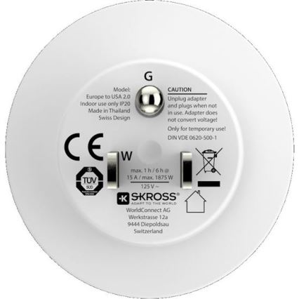 SKROSS - Putni adapter za SAD, 15 A