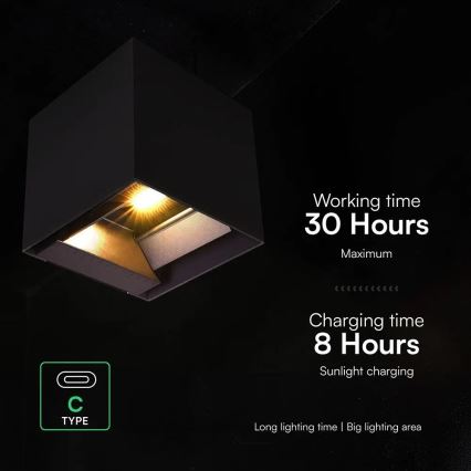 Solarno LED zidno svetlo sa senzorom, 9W/3,7V, 3000/4000/5000K, IP65, 2600 mAh, crno