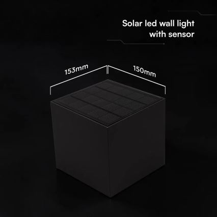 Solarno LED zidno svetlo sa senzorom, 9W/3,7V, 3000/4000/5000K, IP65, 2600 mAh, crno