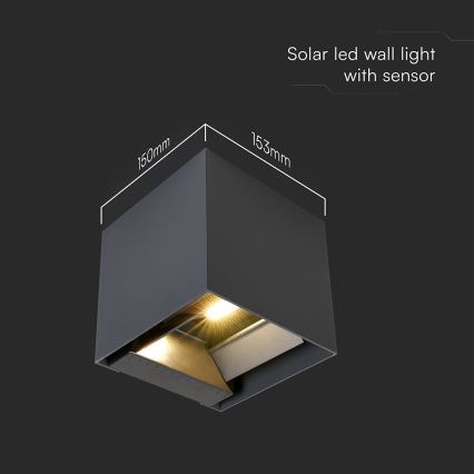 LED solarno zidno svetlo sa senzorom LED/9W/5V 3000/4000/5000K IP65 2600 mAh antracit