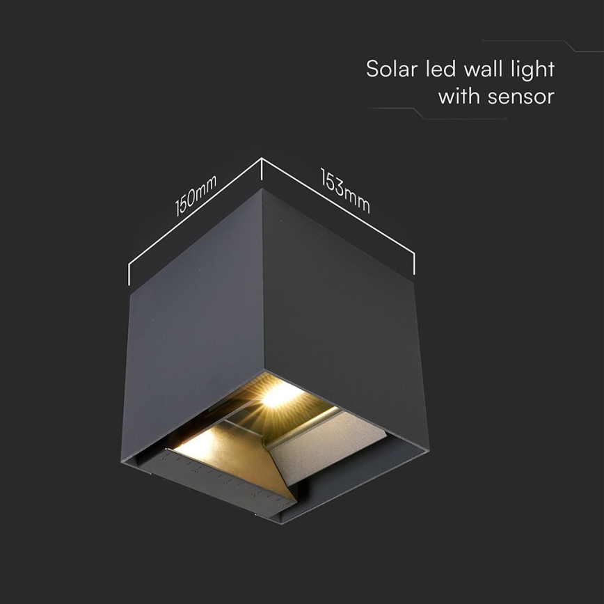 LED solarno zidno svetlo sa senzorom LED/9W/5V 3000/4000/5000K IP65 2600 mAh antracit