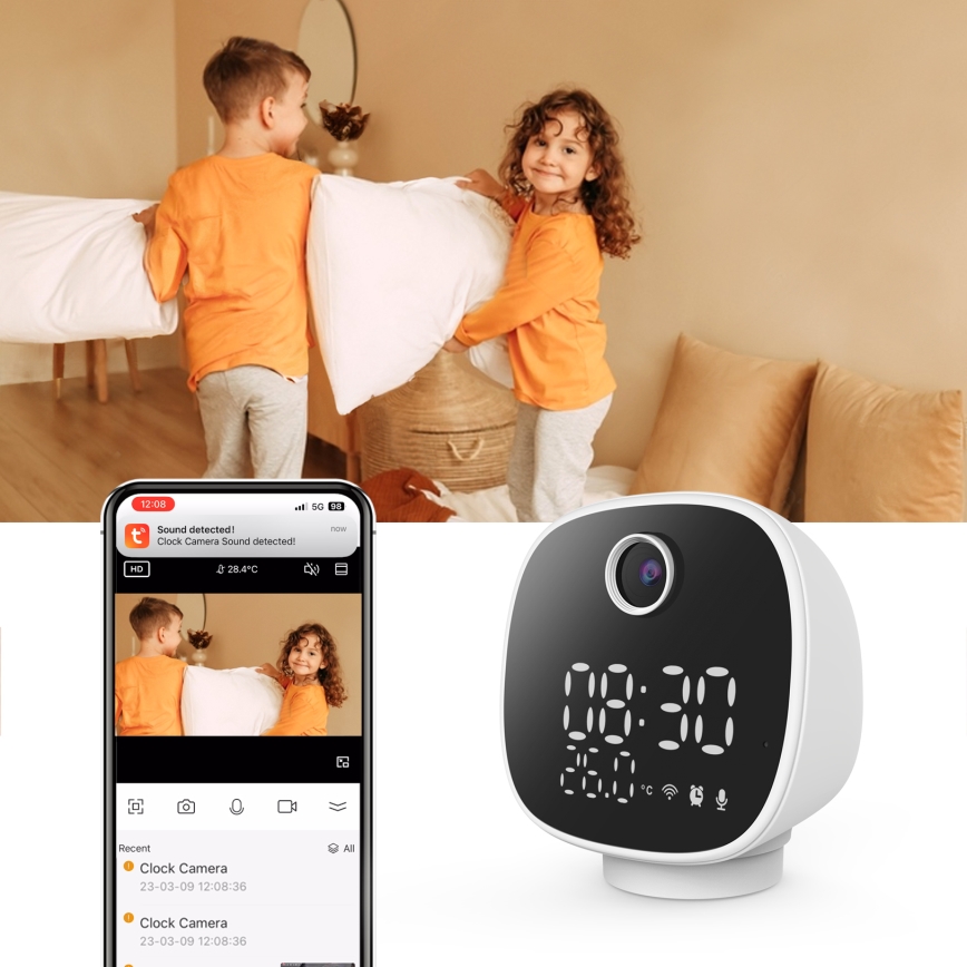 Pametna kamera sa budilnikom, termometrom i LED svetlom 1296p 3 Mpx 5V Wi‑Fi Tuya IP65
