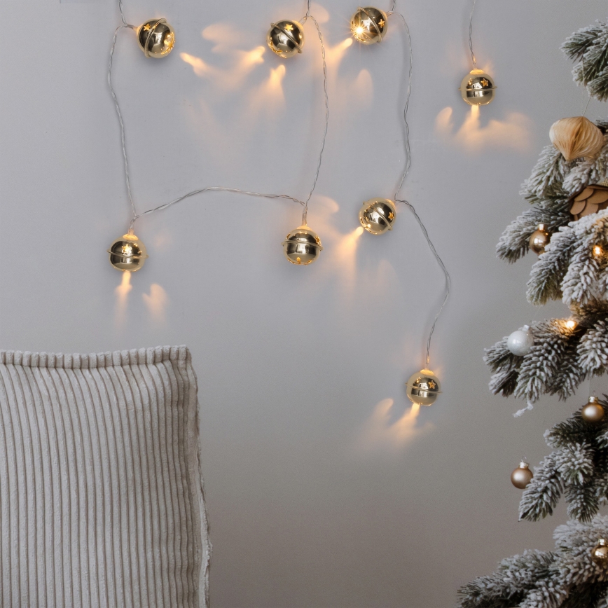 LED  lanac 10xLED/2xAA/topla bela 1,8m zvončići