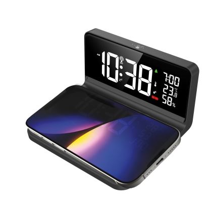 LED budilnik sa LCD ekranom i bežičnim Qi punjenjem LED/10W/230V