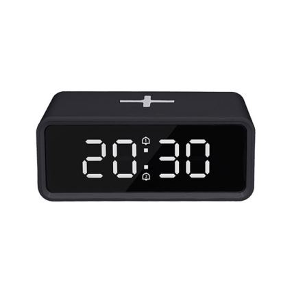 Digitalni sat sa Qi bežičnim punjačem, 230V/CR2032, crni